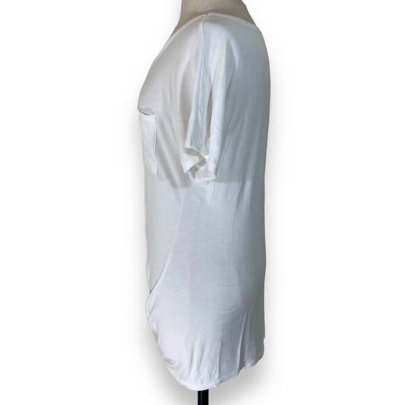 Venus white short sleeve t-shirt long twist front chest pocket women's tunic tee - Picture 5 of 9